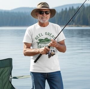 Reel Great Grandpa Well Worn Sz XL White Shirt with Green Fish Graphic NWT